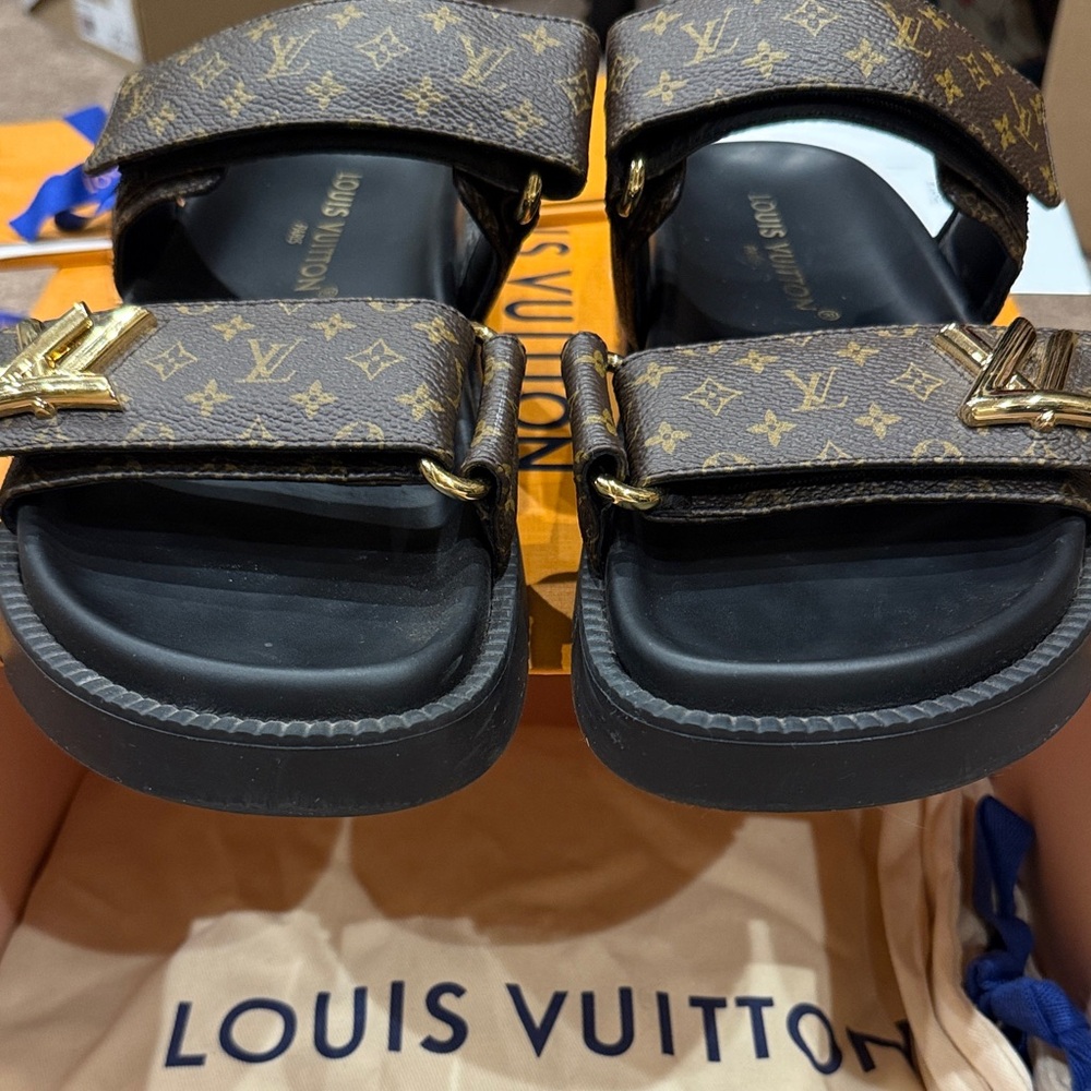Louis Vuitton Black and Brown Monogram Slides - Picture 6 of 8